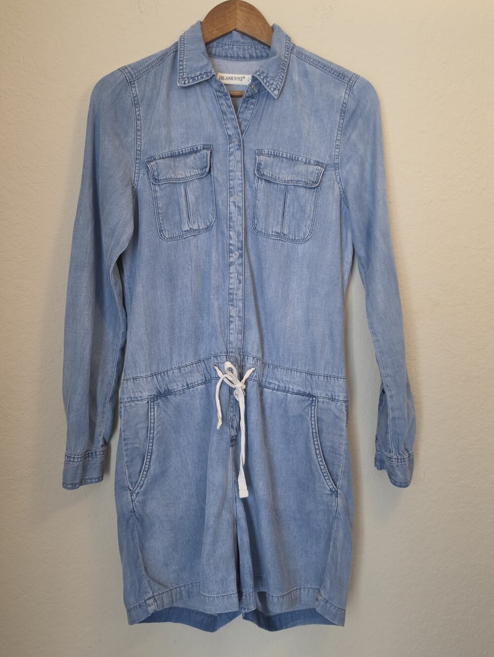 Blank NYC Denim Romper Womens Small Blue Snap Button Flap Pocket Festival Wear